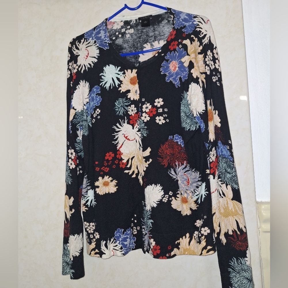 Ann Taylor XL Floral Black Cardigan